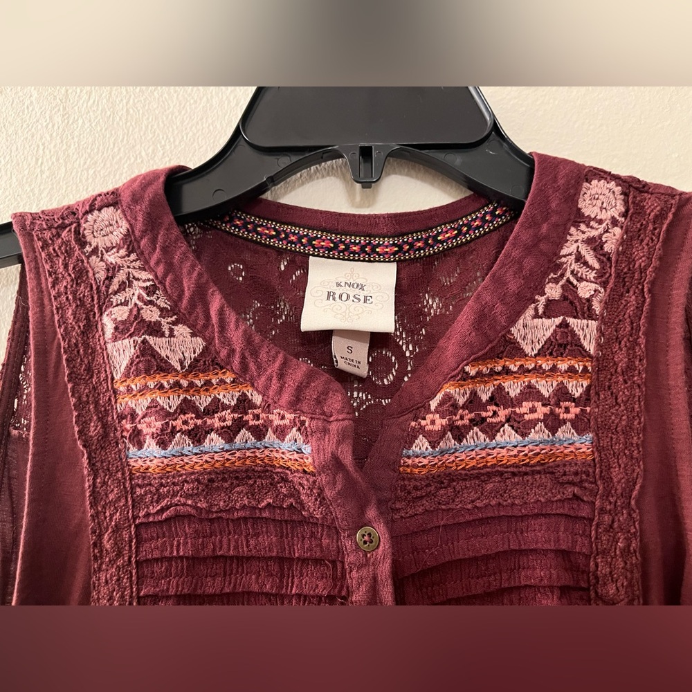 Knox Rose Burgundy Boho Sleeveless Top